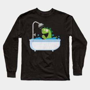 Dinosaur is taking a bath black Long Sleeve T-Shirt